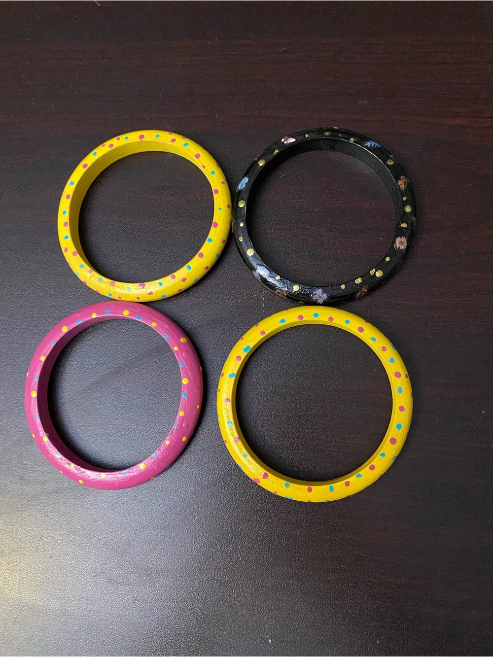 Hand-Painted Yellow & Pink Wooden Bangle Set